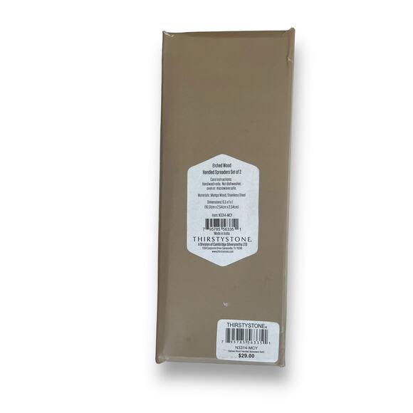 Macys Etched Wood Handle Brass Blade Spreaders Set of 2 Cheese Appetizers Gift - Picture 6 of 6